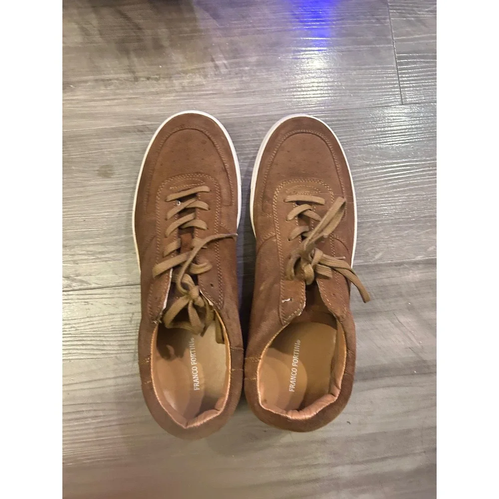 Franco Fortini Cognac Brown Faux Suede Low Top Sneakers Men's 12 Casual Shoes